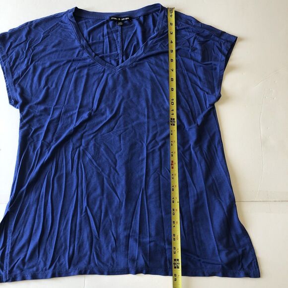 Cable and Gauge Womens Blue V Neck Stretch T-Shirt Size Large - Picture 6 of 16